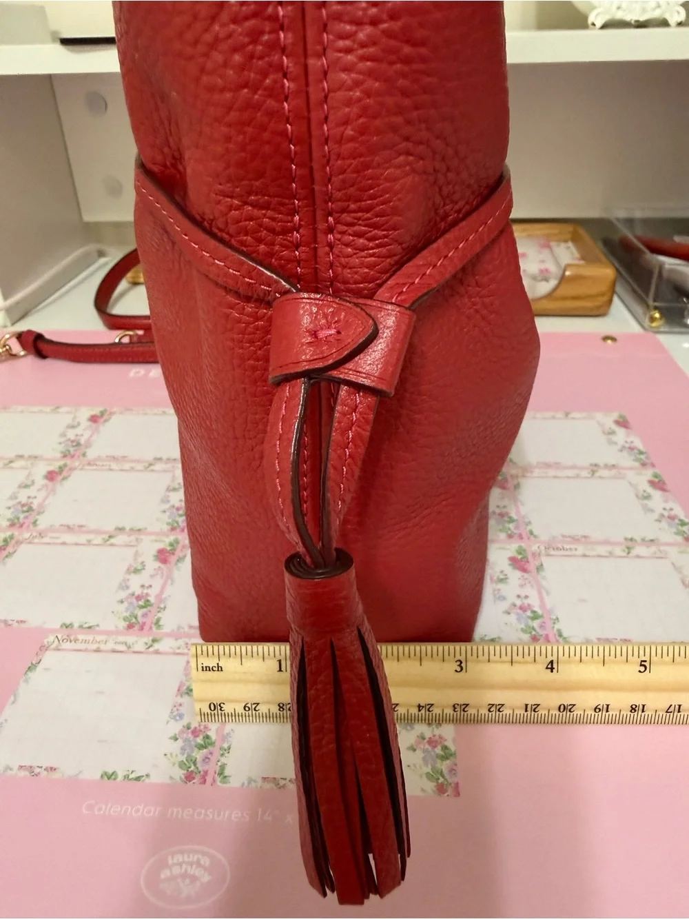 COACH Red Apple Pebbled Leather Hobo with Gold Chain Accent